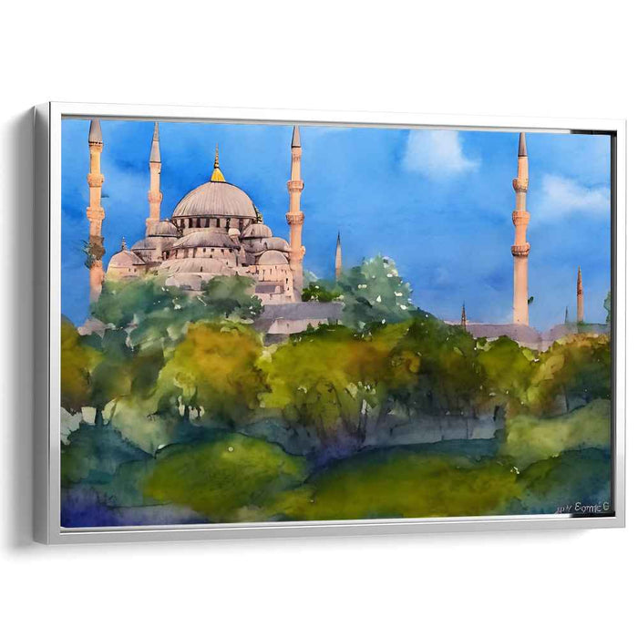 Outer Glow of Sultan's Sanctuary: Watercolor Landscape of the Blue Mosque