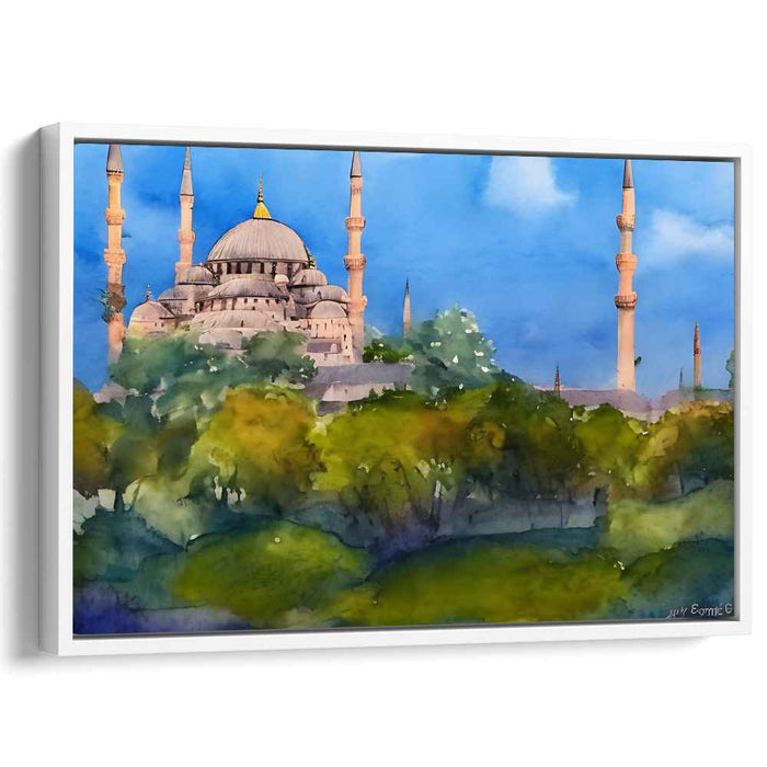 Outer Glow of Sultan's Sanctuary: Watercolor Landscape of the Blue Mosque