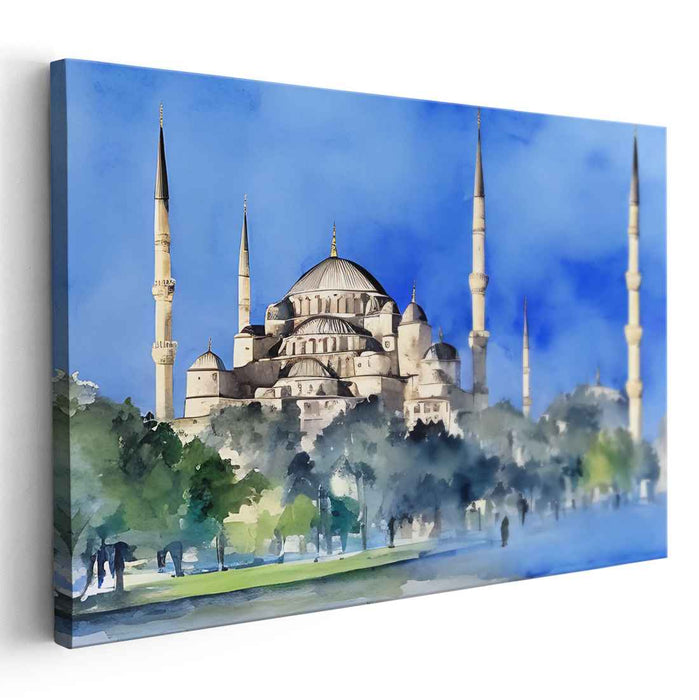 Ethereal Archways Dance: Watercolor View of Hagia Sophia Canvas Art