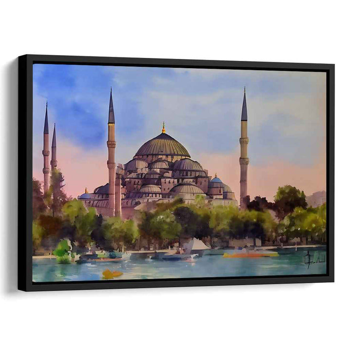 Architectural Elegance Mirage: Historic Mosque Watercolor Landscape