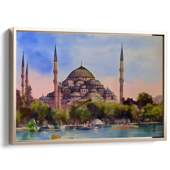 Architectural Elegance Mirage: Historic Mosque Watercolor Landscape