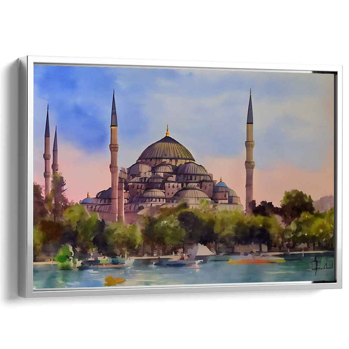 Architectural Elegance Mirage: Historic Mosque Watercolor Landscape
