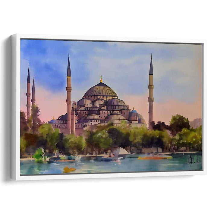 Architectural Elegance Mirage: Historic Mosque Watercolor Landscape