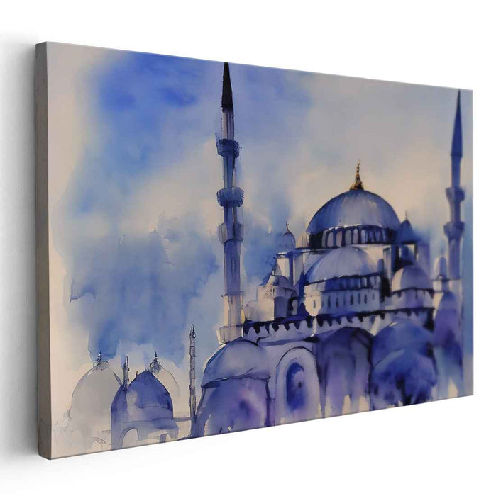 Serene Blue Mosque: Watercolor Architectural Elegance