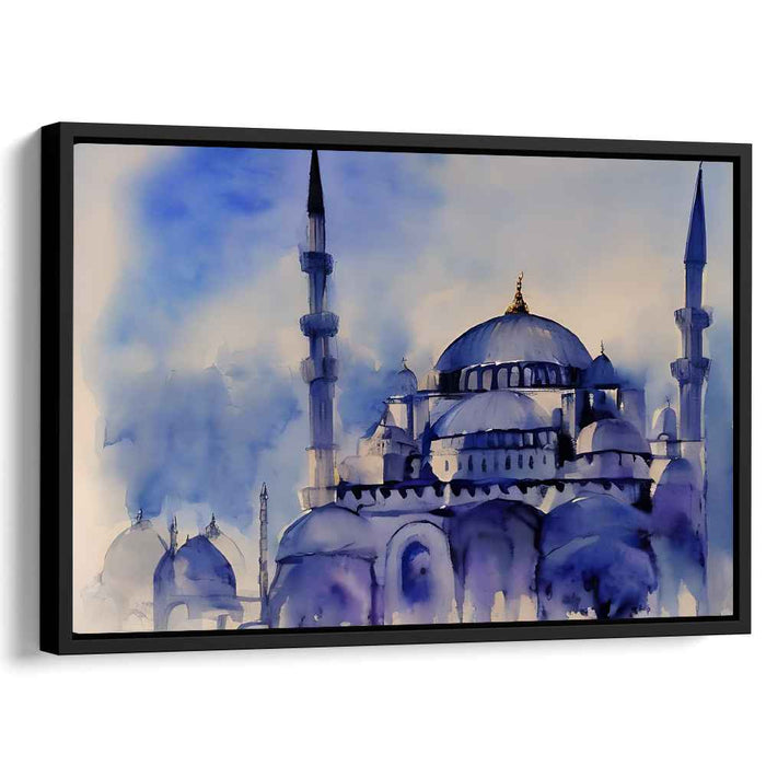 Serene Blue Mosque: Watercolor Architectural Elegance