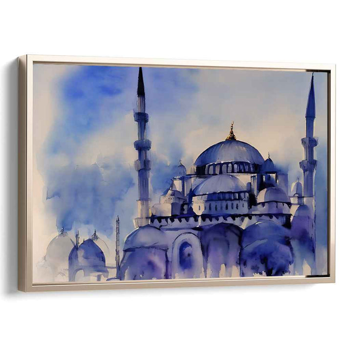 Serene Blue Mosque: Watercolor Architectural Elegance