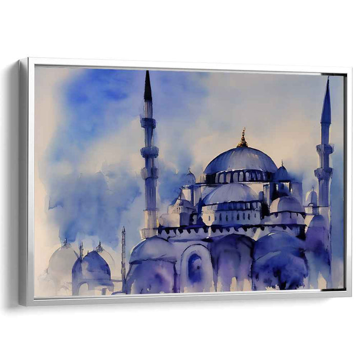Serene Blue Mosque: Watercolor Architectural Elegance