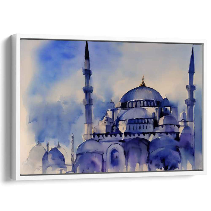 Serene Blue Mosque: Watercolor Architectural Elegance