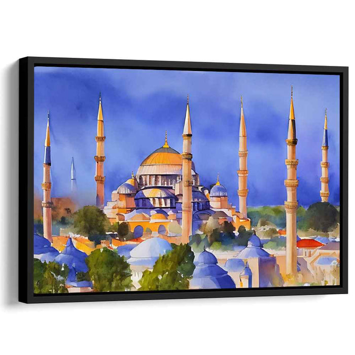Ethereal Echoes Amidst Shadows: Majestic Hagia Sophia Watercolor Panorama