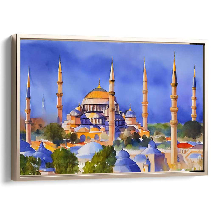 Ethereal Echoes Amidst Shadows: Majestic Hagia Sophia Watercolor Panorama