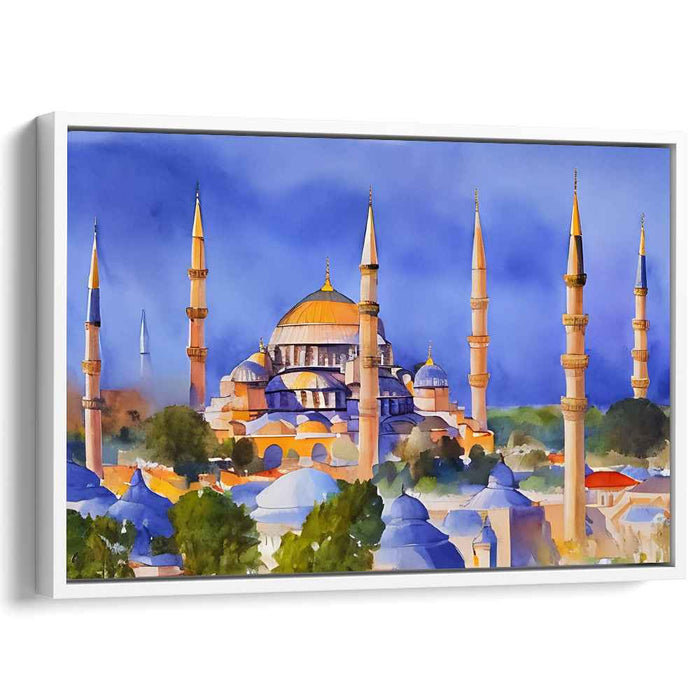 Ethereal Echoes Amidst Shadows: Majestic Hagia Sophia Watercolor Panorama