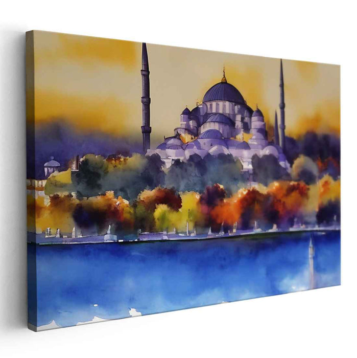 Ink Mosque Mirage: Watercolor Mosque Canvas Art Print