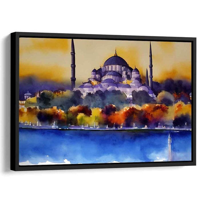 Ink Mosque Mirage: Watercolor Mosque Canvas Art Print