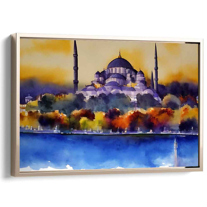 Ink Mosque Mirage: Watercolor Mosque Canvas Art Print