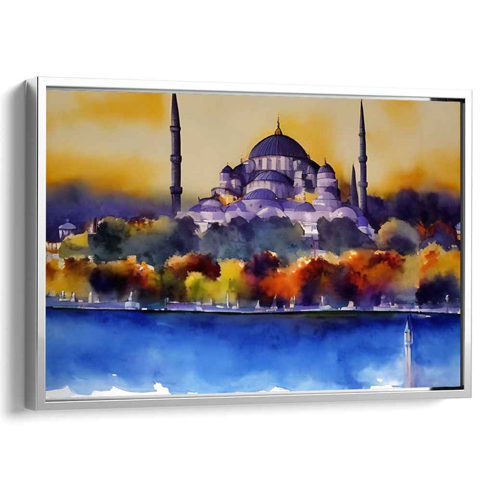 Ink Mosque Mirage: Watercolor Mosque Canvas Art Print