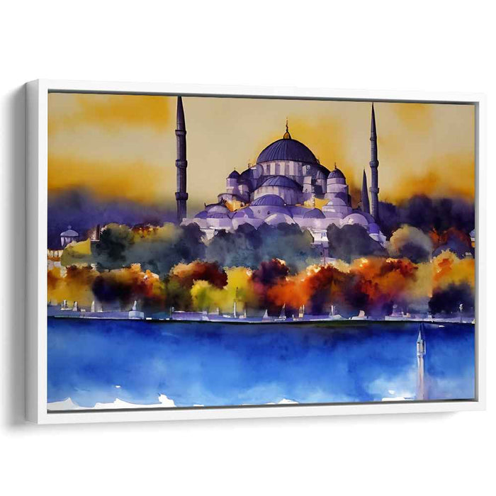 Ink Mosque Mirage: Watercolor Mosque Canvas Art Print