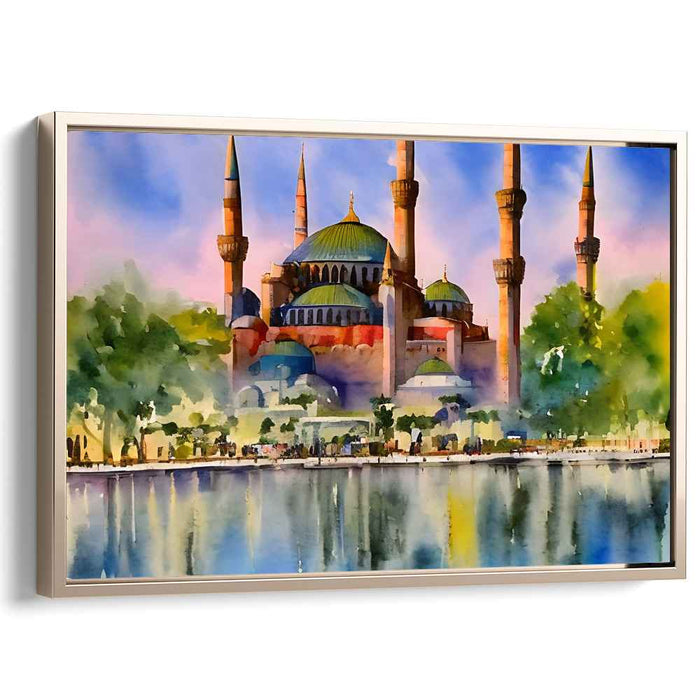 Iridescent Mosque Waves: Watercolor Depiction of the Blue Mosque