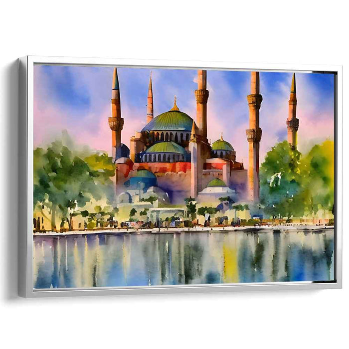 Iridescent Mosque Waves: Watercolor Depiction of the Blue Mosque