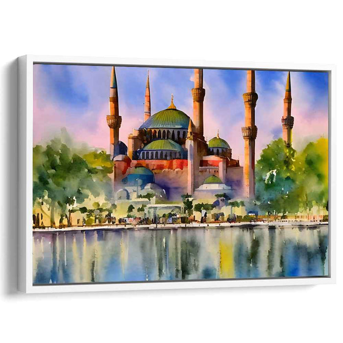 Iridescent Mosque Waves: Watercolor Depiction of the Blue Mosque