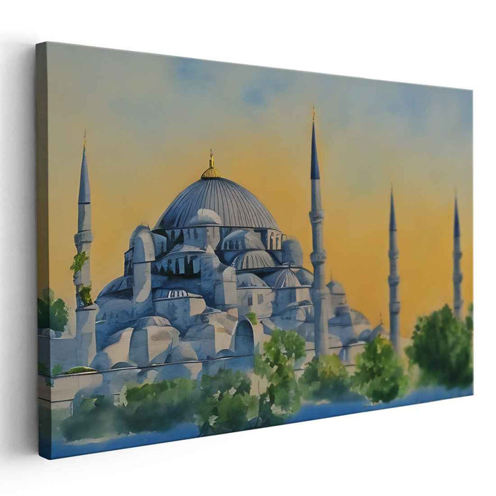 Twilight Silhouette of Hagia Sophia: Watercolor Rendering of Hagia Sophia at Dusk