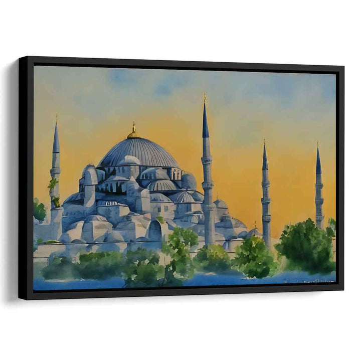 Twilight Silhouette of Hagia Sophia: Watercolor Rendering of Hagia Sophia at Dusk