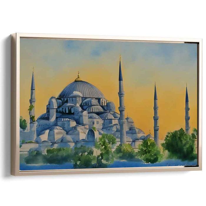Twilight Silhouette of Hagia Sophia: Watercolor Rendering of Hagia Sophia at Dusk