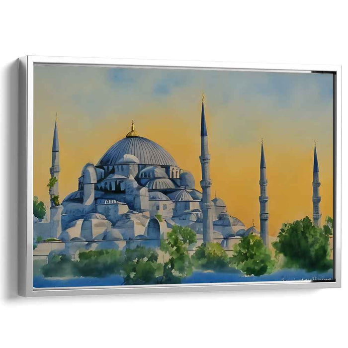 Twilight Silhouette of Hagia Sophia: Watercolor Rendering of Hagia Sophia at Dusk