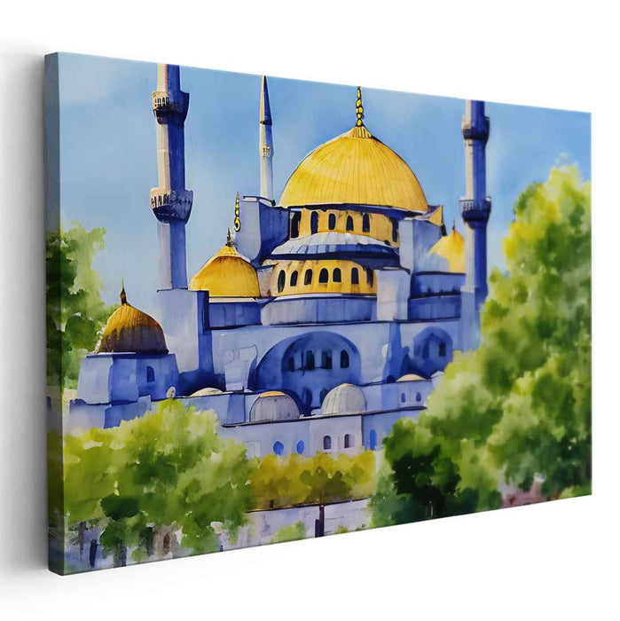 Ethereal Byzantine Dreams: Majestic Hagia Sophia in Luminous Watercolors