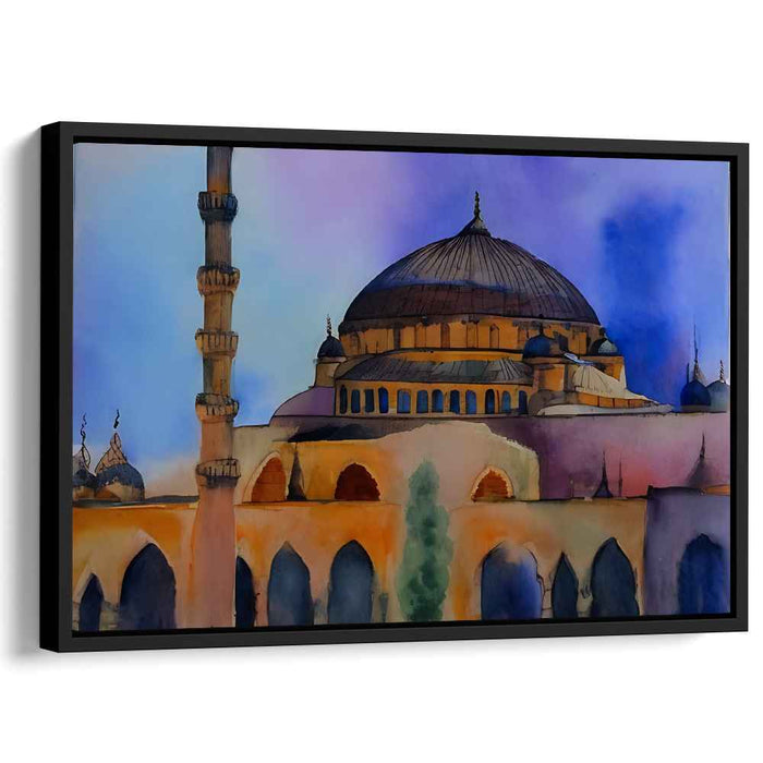 Serene Mosque: Watercolor Architectural Splendor Canvas Art Print