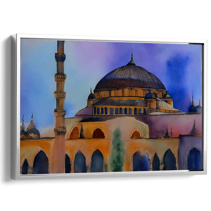 Serene Mosque: Watercolor Architectural Splendor Canvas Art Print