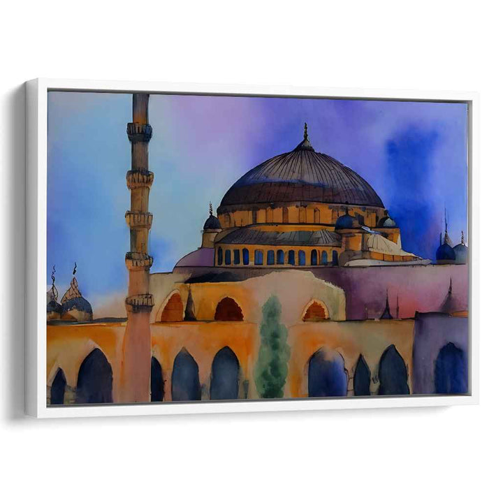 Serene Mosque: Watercolor Architectural Splendor Canvas Art Print