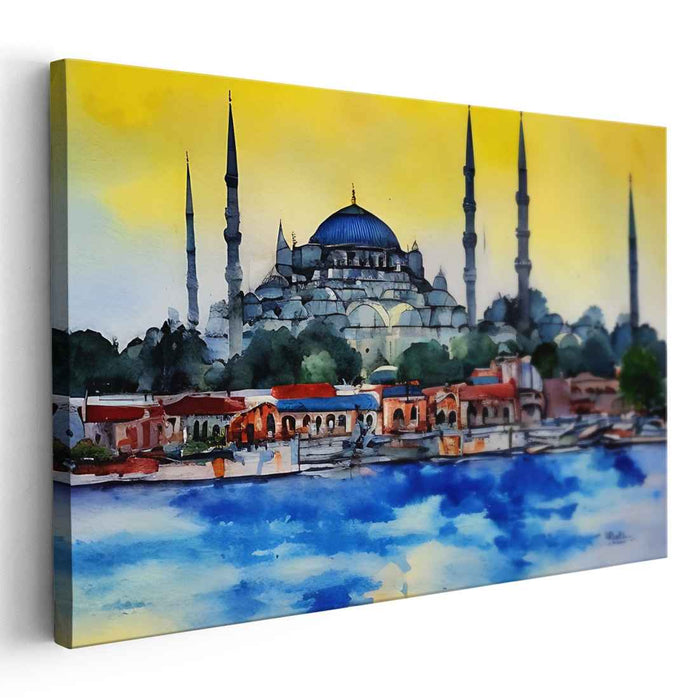 Whispers of Bosphorus Veil: Watercolor Silhouette of Istanbul's Iconic Landmark