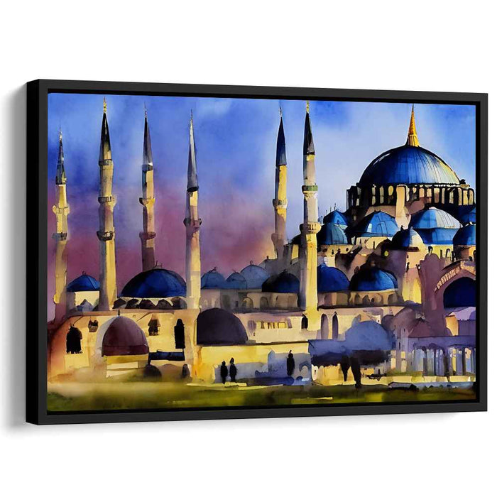 Majestic Mosque at Dusk: Impressionist Watercolor Canvas Art Print