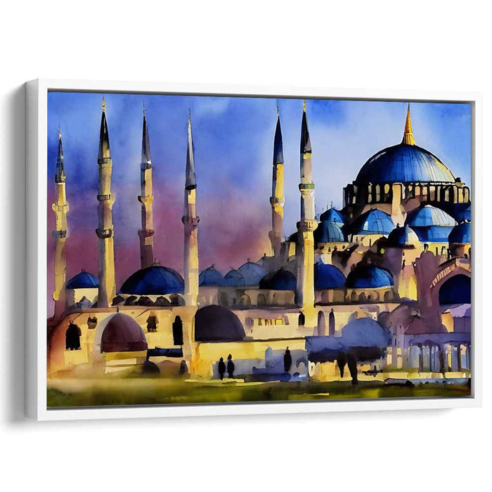 Majestic Mosque at Dusk: Impressionist Watercolor Canvas Art Print