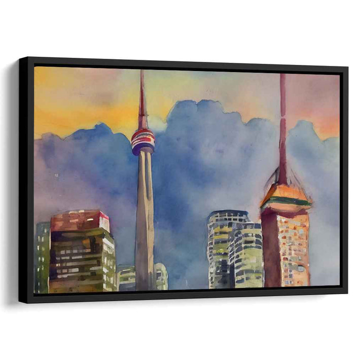 Iconic Silhouette Symphony: Vibrant Watercolor Skyline with Iconic Tower