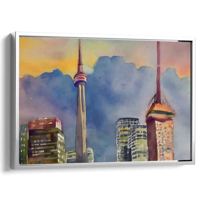 Iconic Silhouette Symphony: Vibrant Watercolor Skyline with Iconic Tower