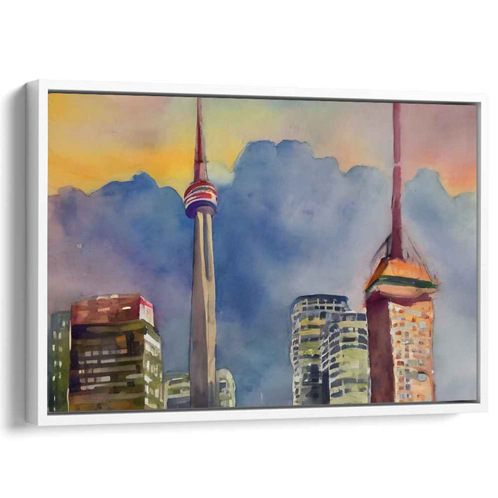 Iconic Silhouette Symphony: Vibrant Watercolor Skyline with Iconic Tower