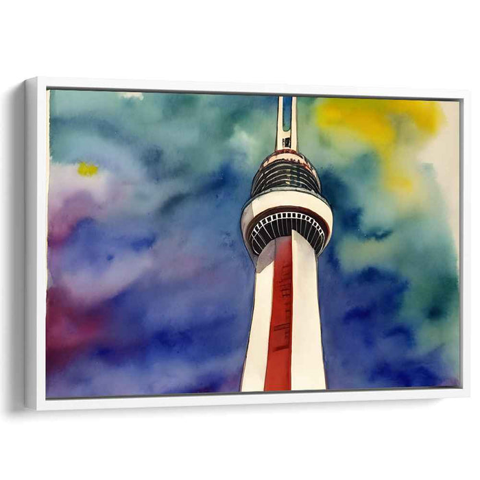 Skyward Marvel: Modern Tower Against a Vibrant Sky Canvas Art Print