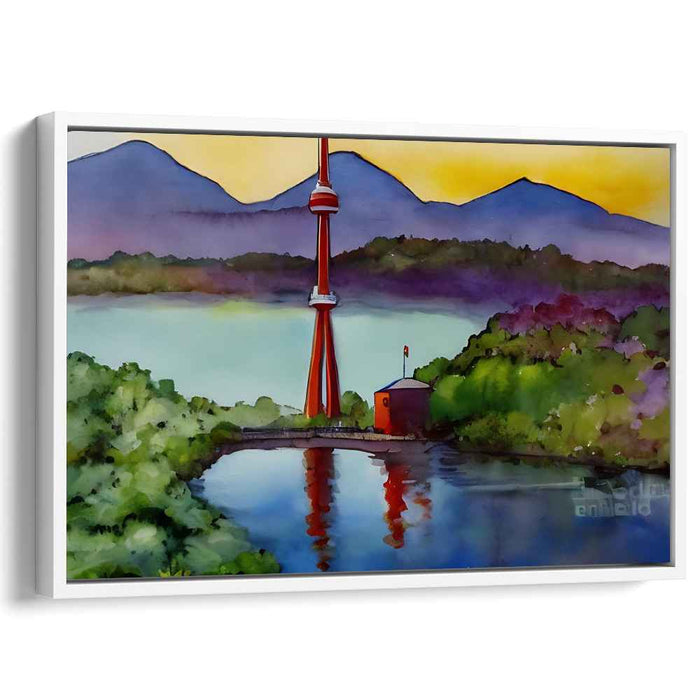 Scarlet Fortress Perspective: Watercolor Landscape with Red Tower