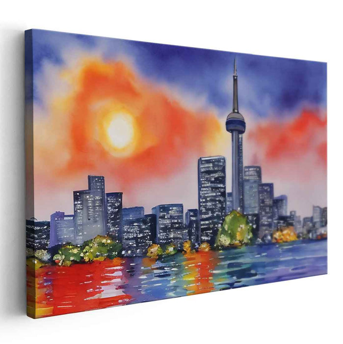 Toronto Twilight: Urban Sunset over CN Tower Canvas Art Print