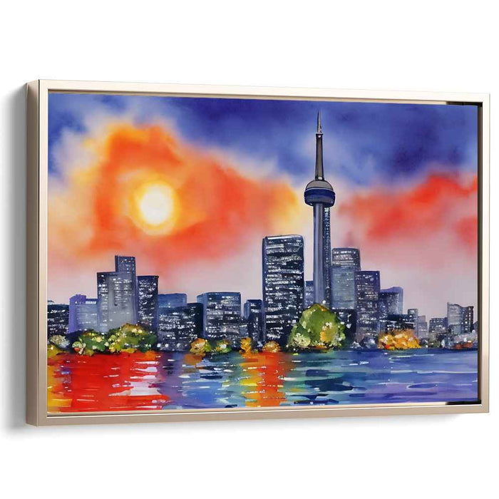 Toronto Twilight: Urban Sunset over CN Tower Canvas Art Print