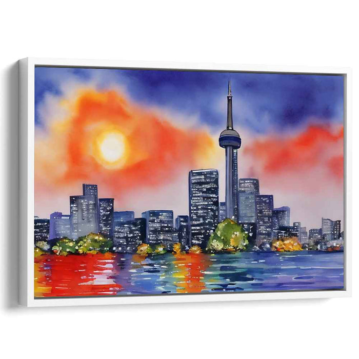 Toronto Twilight: Urban Sunset over CN Tower Canvas Art Print