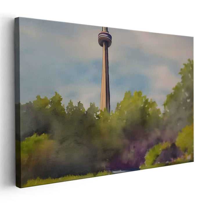 Majestic Urban Landscape: The CN Tower in Watercolor Serenity