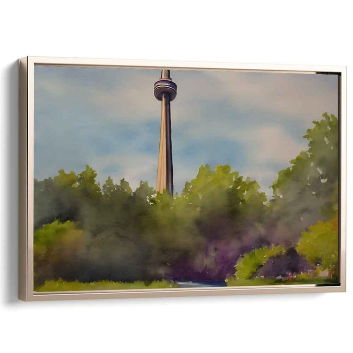 Majestic Urban Landscape: The CN Tower in Watercolor Serenity