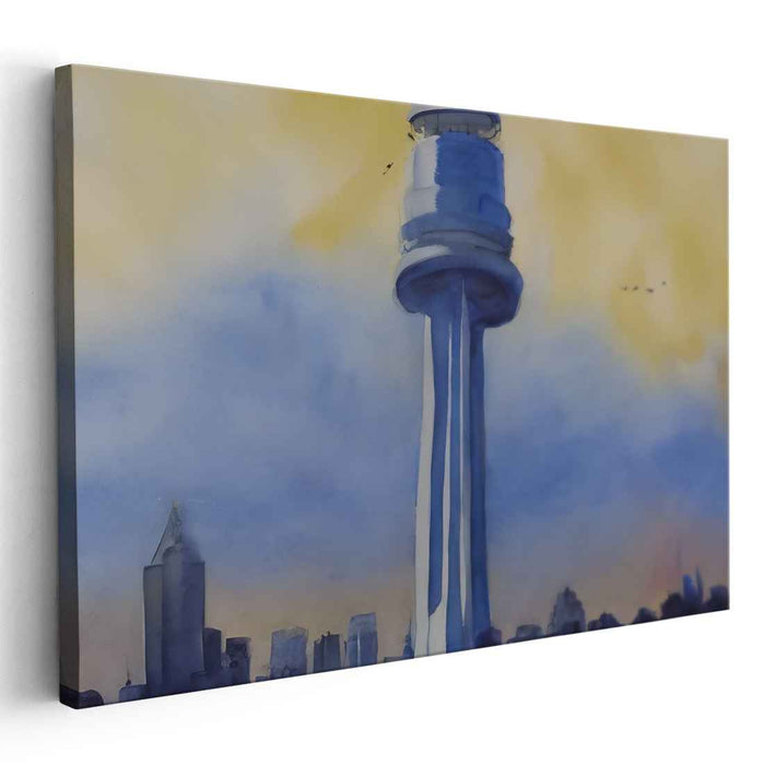 Aqua Skyline Impressions: Watercolor Skyline Canvas Art Print