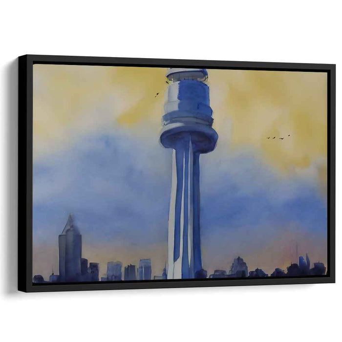 Aqua Skyline Impressions: Watercolor Skyline Canvas Art Print