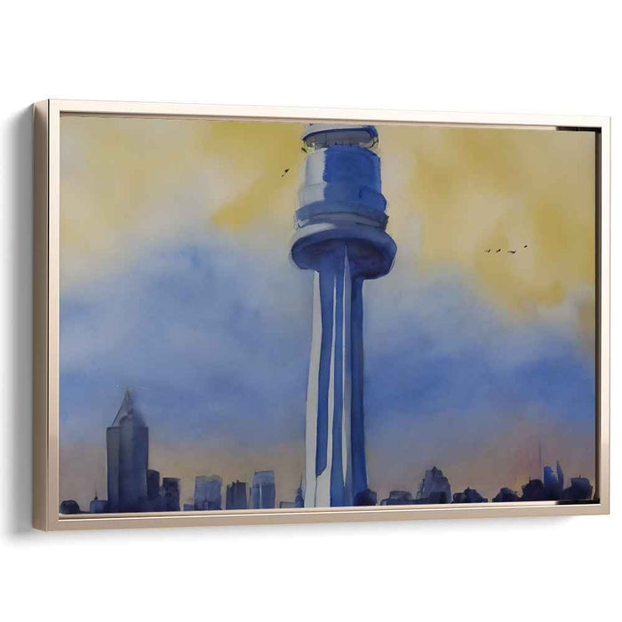 Aqua Skyline Impressions: Watercolor Skyline Canvas Art Print
