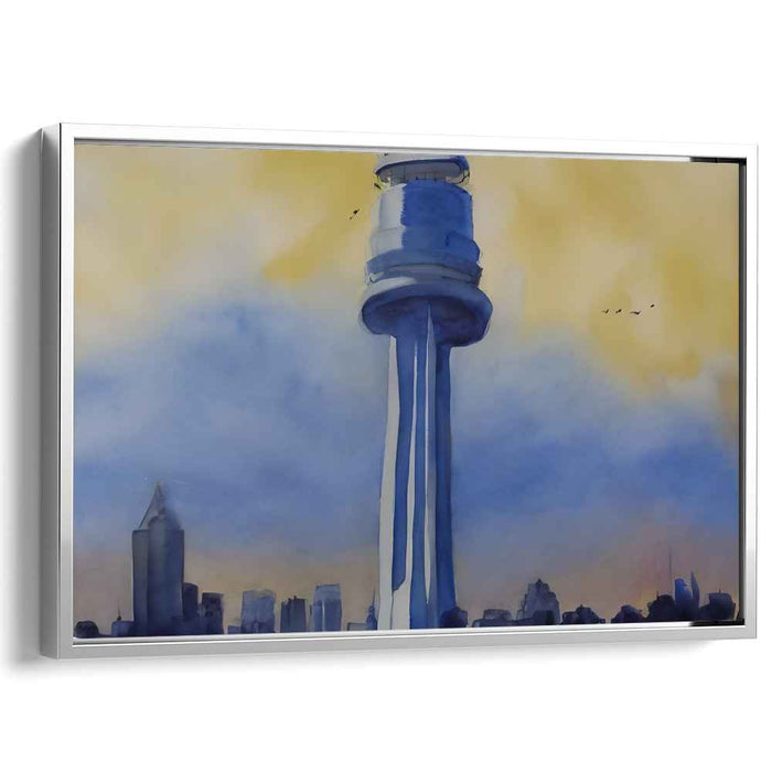 Aqua Skyline Impressions: Watercolor Skyline Canvas Art Print