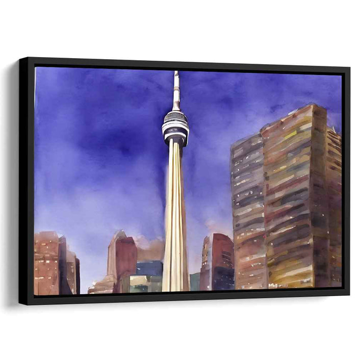 Chromatic Metropolis Mirage: Watercolour CN Tower and Skyscrapers Canvas Art Print