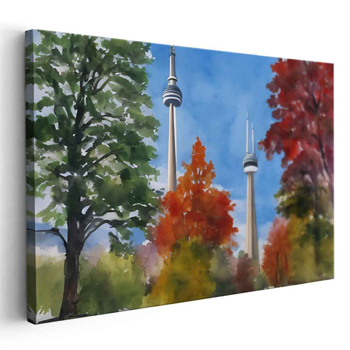 Echoes Of Maple Majesty: CN Tower Amidst Vibrant Fall Foliage